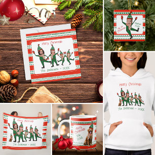 Funny Elf Familie Foto Red Green Frohe Weihnachten