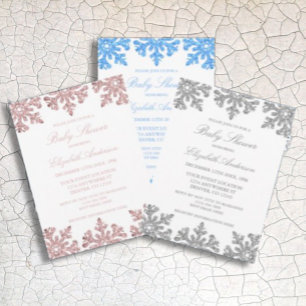 Rosa Rose Gold Snowflake Winter Baby Dusche Einladung