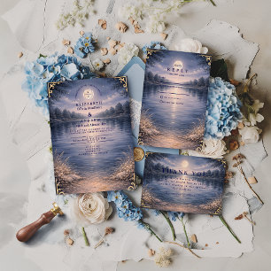 Cartons Réponse Mariage Romantique au Lac de la Forêt au Clair de 