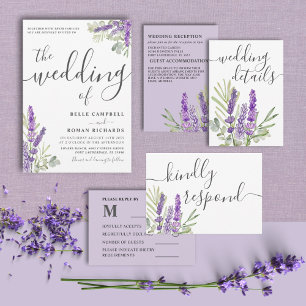 Invitation Boho Watercolor Eucalyptus & Lavender Mariage