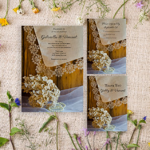 Country Lace Blume Barn Wedding Dankeschön Hinweis Mitteilungskarte