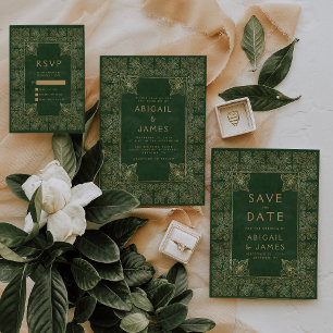 Invitation Livre vintage Green Gold Mariage