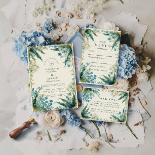Vintage Blauglocken-Botanische Hochzeit Einladung