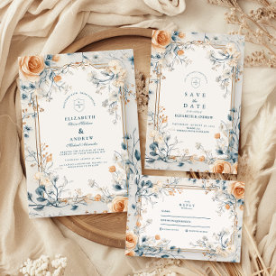 Whimsical Vintag Floral Fern Wedding Dankeskarte