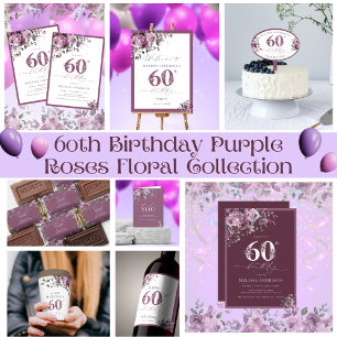 Elegant Purple Flowers 60. Geburtstag Runder Aufkleber