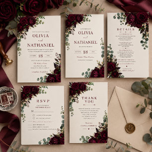 Faire-part de mariage floral burgundy lunatique