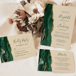 Invitation Moderne Emerald Green Gold Agate Champagne Mariage