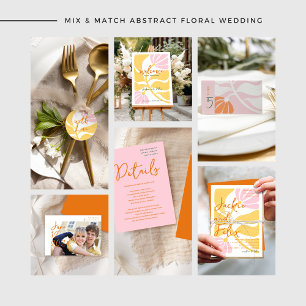 Groovy moderne, blumengelbe und rosa Hochzeit Einladung