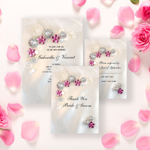 Imitate Pink Diamond und Perlknöpfe Hochzeit RSVP Karte