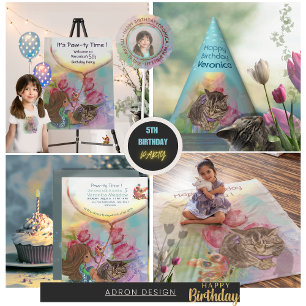 Niedlich Kitten Girl tulis Geburtstag Einladung