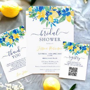 Blaugelbe Zitronen Brautparty Dankeskarte
