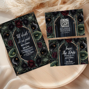 Save The Date Rose noir Floral Gothique Mariage d'Halloween