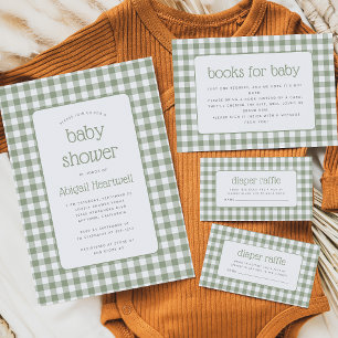 Invitation Baby Shower à carreaux vert sauge Gingham