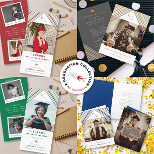 Moderner Navy Blue Diagonal Stripes Foto Abschluss Ankündigung