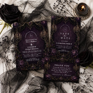 Invitation Mariage gothique violet élégant