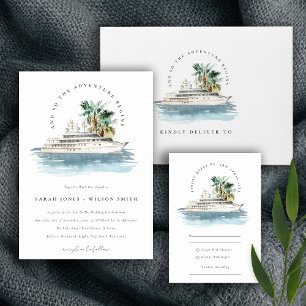 Dusky Cruise Ship Palm Seascape Hochzeitdetails Begleitkarte