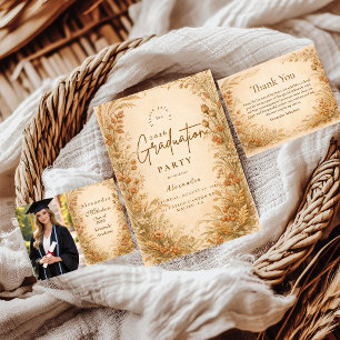 Carte De Remerciements Fête de remise de diplômes aux fleurs sauvages vin