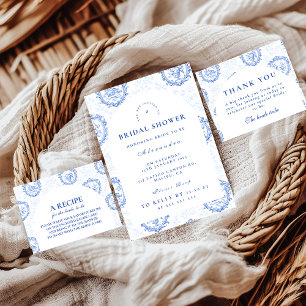 Carte De Remerciements Jardin de toile de Jouy bleu romantique pour la fê