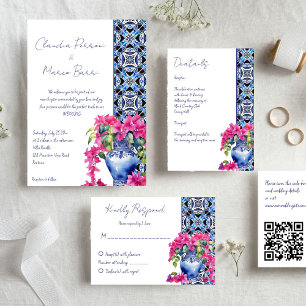 Blue French Tiles Bougainvillea Save The Date