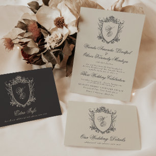 Klassisches Monogramm Beige Formelles Florales Wap Einladung