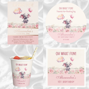 Niedlich Pink Baby Elephant 1. Geburtstag Party Pappbecher