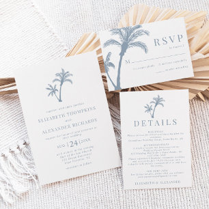 Cartons Réponse Palm Tree Tropical Beach Dusty Blue Mariage