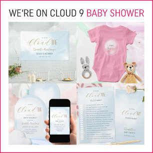 Wir sind auf Cloud 9 Elegant Script Blue Baby Show Pappteller