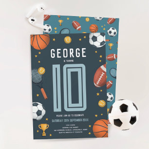 Boys Modern Blue Sports Kindergeburtstag Einladung