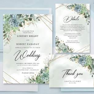 Invitation Mariage or eucalyptus succulent tendance verdure