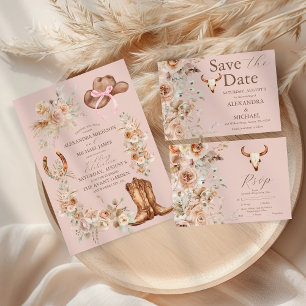 Pink Boho Western Hochzeit All In One Einladung