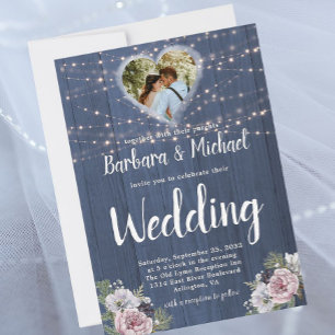 Rustikales Holz Twinkle Lights Foto Blumenzehen Einladung