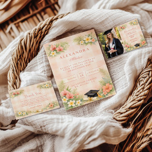 Tropisches Gingham-Blumenmuster zur Graduierung Dankeskarte