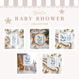 Blue Rocking Horse Baby Dusche Einladung