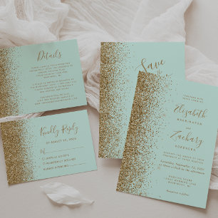 Gold Glitter Rand Mintgrün Save the Date Ankündigung