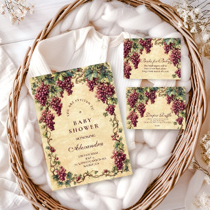 Vintage-Weinreben-Weingarten-Botanische Babyparty Einladung