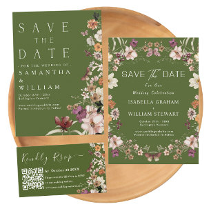Rustikale Wildblume Moss Green Boho Save the Date Einladung