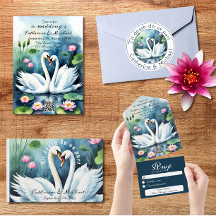 Invitation Swan In Lotus Pond Code QR Mariage