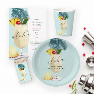 Aloha Pina Colada Grüner Cocktail Geburtstagsparty Runder Pappuntersetzer