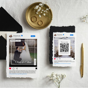 Moderne, lustige Social Media Wedding Website Begleitkarte