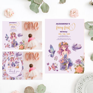 Foto Fairy Erster verzauberter Wald 1. Geburtstag Einladung