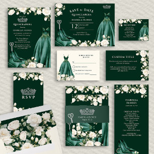 Princess Dress and White Roses Emerald Green Foto Save The Date