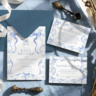 Invitation Toile Bear Baby shower bleu