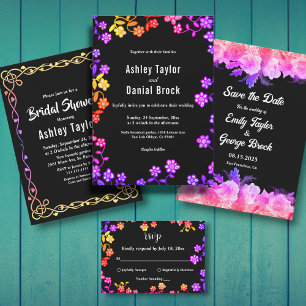 Elegante Neon Colors Rose Moderne Blumenhochzeit Save The Date