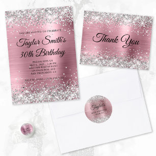 Invitation Parties scintillant d'argent rose pâle Monogramme 