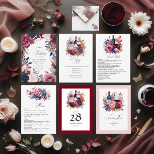 Carte D'accompagnement Burgundy, Navy & Blush Wine Tasting Détails au cli