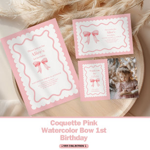 Coquette Pink Aquarellbogen 1. Geburtstag Dankeskarte
