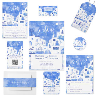 Bandeau De Faire-part Mariage d'aquarelle bleu Santorini