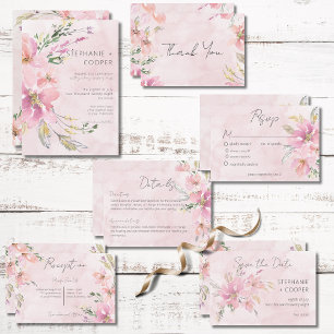 Save The Date Aquarelle florale rose bleu Mariage moderne