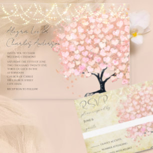 Invitation Heart Leaf Tree Rose Gold Wedding Invite