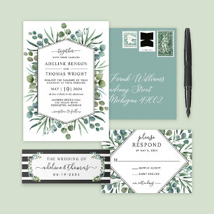 Elegant Eucalyptus Greenery Geometric Wedding Einladung